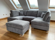 Cannes U shape corner cinema sofa Grey Boucle fabric 