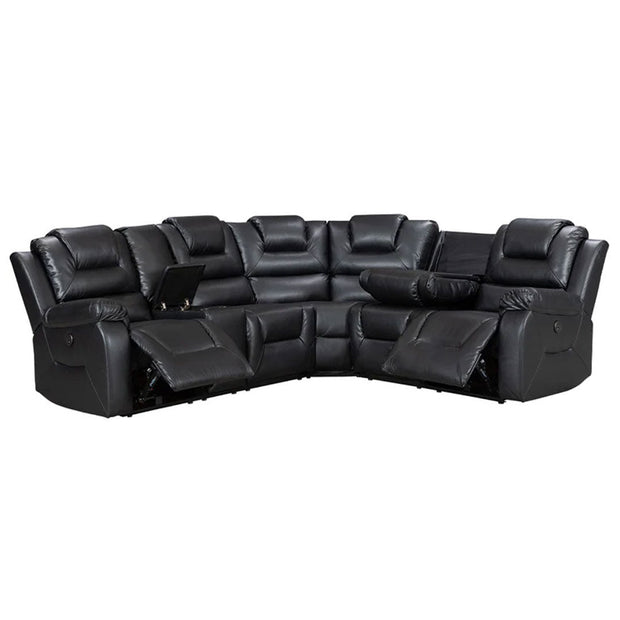 Electric Recliner Corner Sofa - Oxford Leather with Cupholders, USB Charging & Ambient LED Lighting