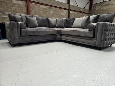 Royal Mayfair Chesterfield Corner Sofa (Asphalt Plush Velvet) 