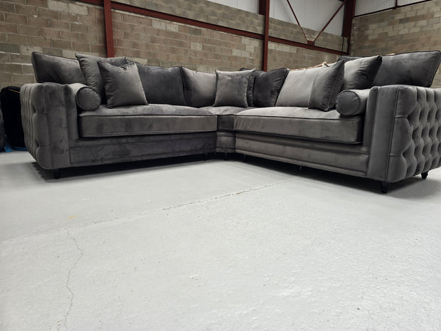 Royal Mayfair Chesterfield Corner Sofa (Asphalt Plush Velvet) 