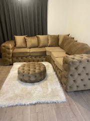 Ashton Chesterfield 5 Seater Corner Couch Mink Plush Sofa 