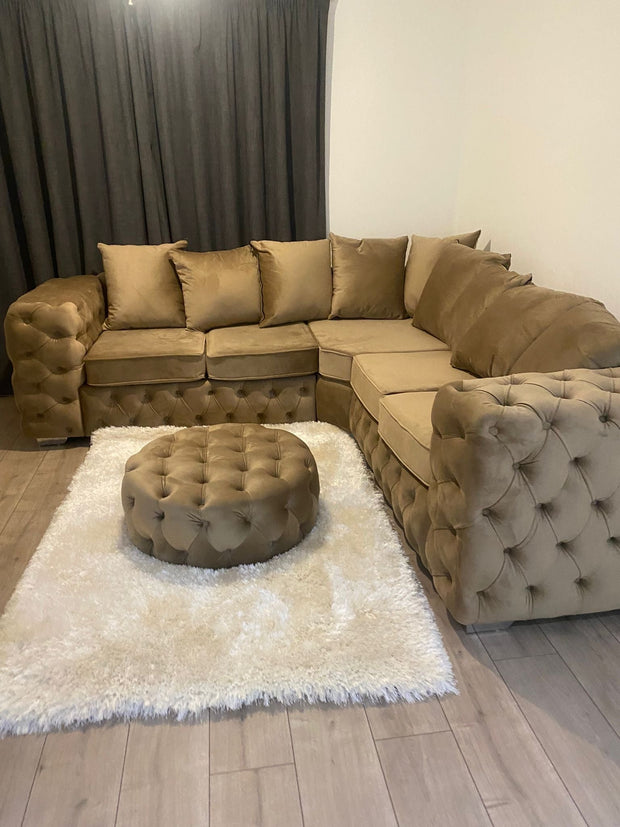 Ashton Chesterfield 5 Seater Corner Couch Mink Plush Sofa 