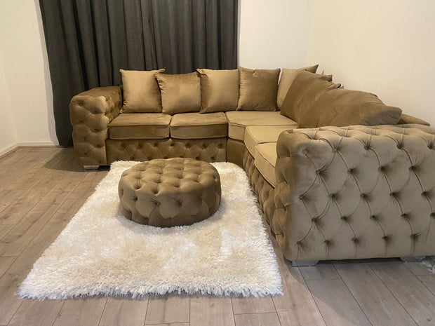Ashton Chesterfield Corner 5 Seater Mink Plush Velvet 