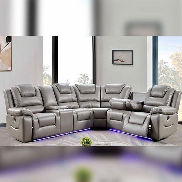 Electric Recliner Corner Sofa - Oxford Leather with Cupholders, USB Charging & Ambient LED Lighting