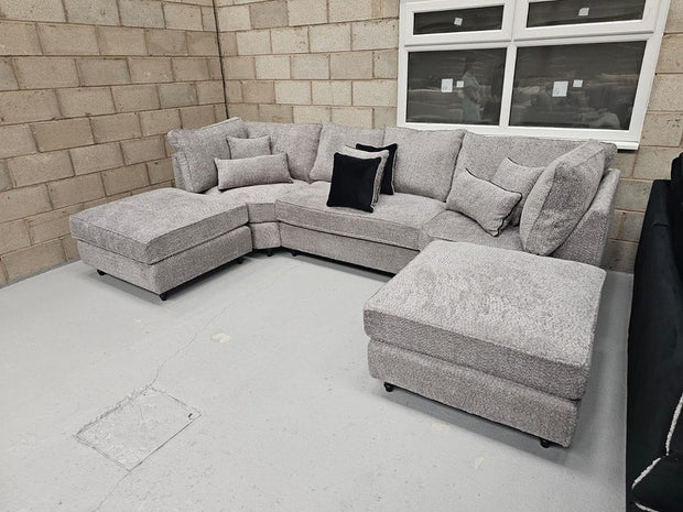 Belgravia U-Shape Style Sofa -  Steel Boucle Fabric 