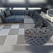 Toronto Chesterfield Corner Sofa Black & Gold - Envogue Furniture