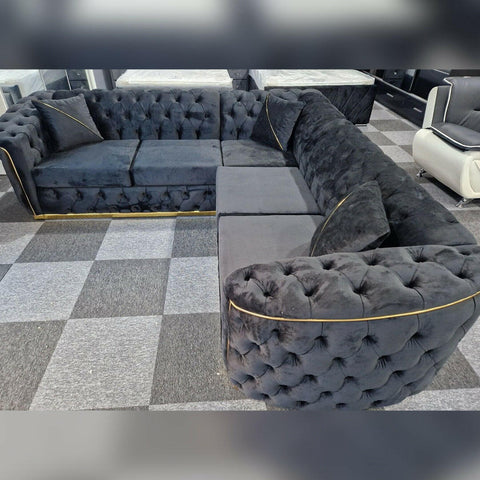 Toronto Chesterfield Corner Sofa Black & Gold - Envogue Furniture