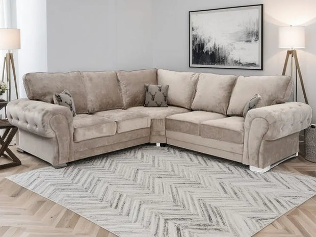 Verona Mink Corner Sofa – 5 Seater Full Back or Scatter Back L-Shaped Suite 