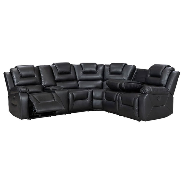 Electric Recliner Corner Sofa - Oxford Leather with Cupholders, USB Charging & Ambient LED Lighting
