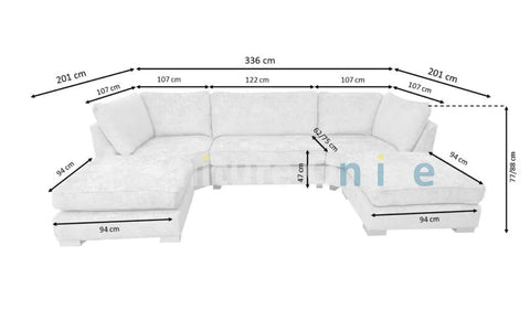 Bishop U Shape Sofa Luxe Chenille Platinum Grey - Oak Sofa Land