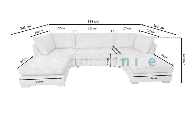Bishop U Shape Sofa Luxe Chenille Platinum Grey - Oak Sofa Land