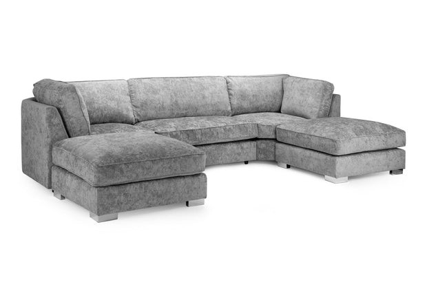 Bishop U-Shape Sofa – Luxury Family Corner Sofa in Truffle & Platinum Chenille 