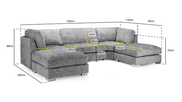 Bishop U-Shape Sofa – Luxury Family Corner Sofa in Truffle & Platinum Chenille 