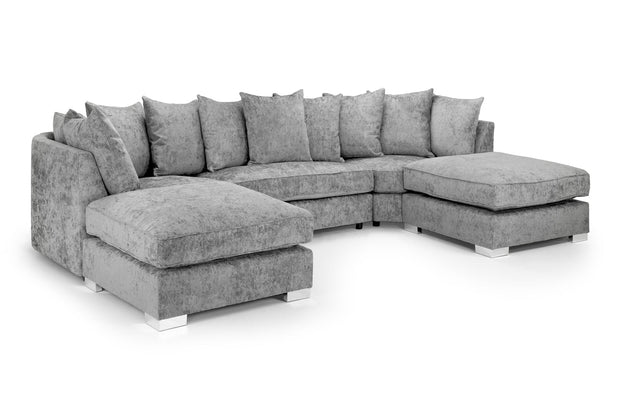 Bishop U-Shape Sofa – Luxury Family Corner Sofa in Truffle & Platinum Chenille 
