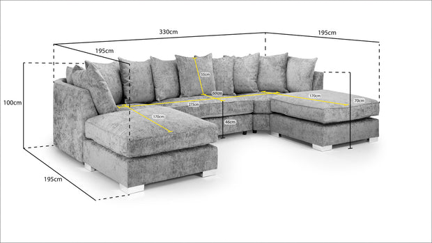 Bishop U-Shape Sofa – Luxury Family Corner Sofa in Truffle & Platinum Chenille 