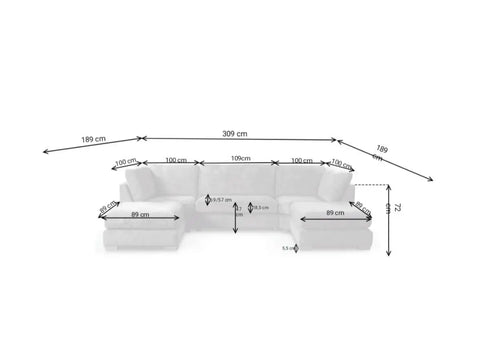 Brixton U Shape Sofa Silver Measurements
