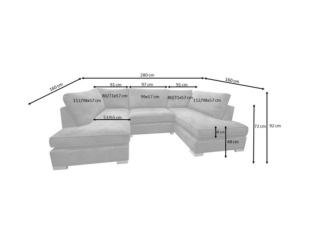 Carnaby Small U Shape Clean Slate Sofa Fabric
