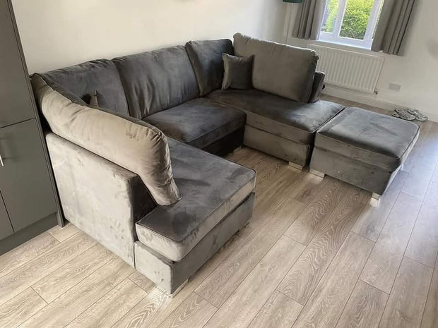 Carnaby Small U Shape Sofa with Footstool [ grey plush ] 