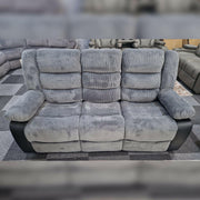 Front view of Rio 3 seater grey cord fabric recliner sofa – Oak Sofa Land