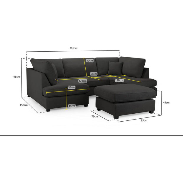 Cannes U shape corner cinema sofa Grey Boucle fabric 
