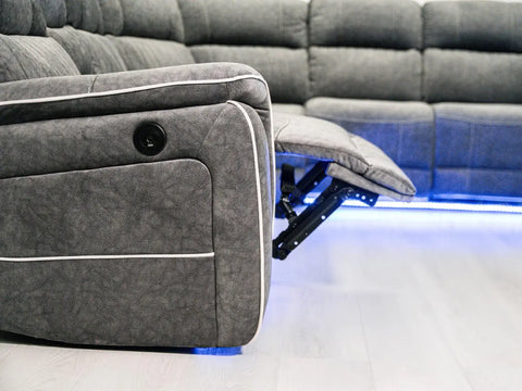 Hannan electric recliner corner sofa grey micro fabric 