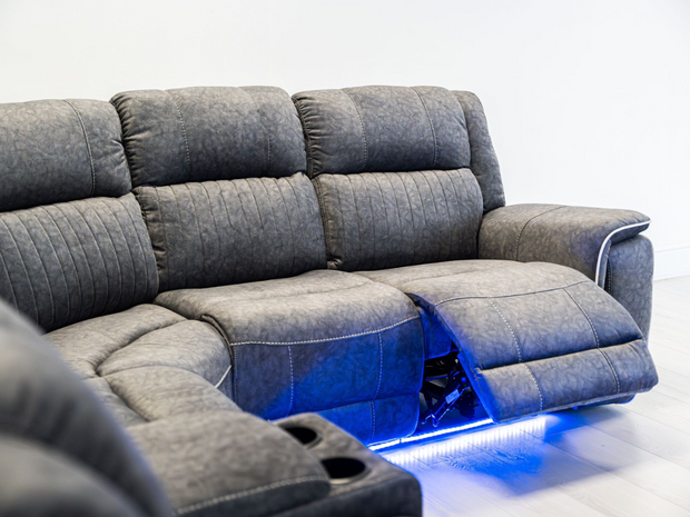 Hannan electric recliner corner sofa grey micro fabric 