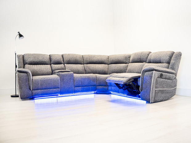 Hannan electric recliner corner sofa grey micro fabric 