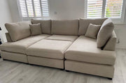 Carnaby Small U Shape Sofa with Footstool  [ Cream plush ] 