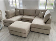 Carnaby Small U Shape Sofa with Footstool  [ Cream plush ] 