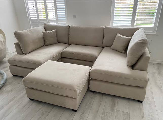 Carnaby Small U Shape Sofa with Footstool  [ Cream plush ] 