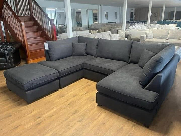 Carnaby Small U Shape Sofa with Footstool [ charcoal grey ] 