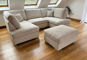 Carnaby Small U Shape Sofa with Footstool [  Cream teddy ] 