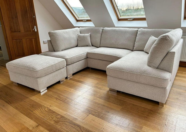 Carnaby Small U Shape Sofa with Footstool [  Cream teddy ] 
