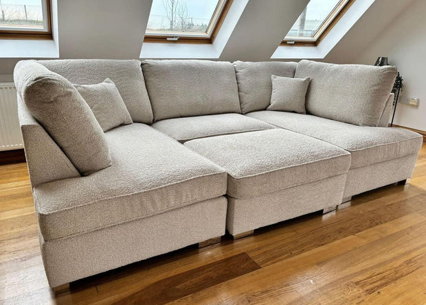 Carnaby Small U Shape Sofa with Footstool [  Cream teddy ] 
