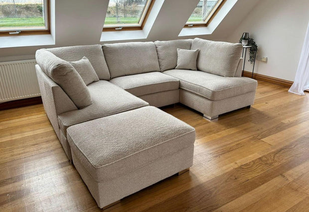 Carnaby Small U Shape Sofa with Footstool [  Cream teddy ] 