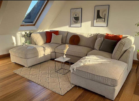 U shape sofa in teddy fabric [ beige ] 