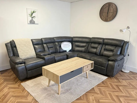 Nova Electric Recliner Corner Sofa in Grey Aire Leather with USB Port and Cup Holders 