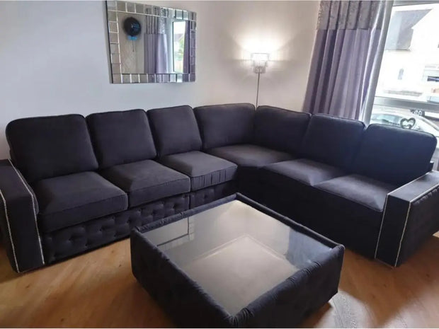 Olivia Luxury Large Sofa 6 Seater Universal Corner Black 