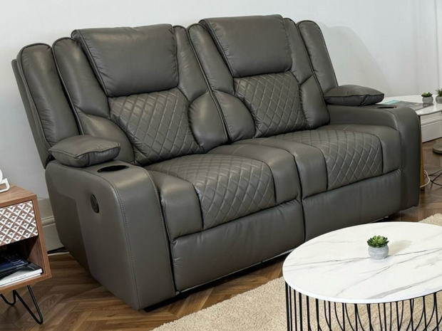 Orlando 2 Seater Electric Recliner Sofa Grey Aire Leather