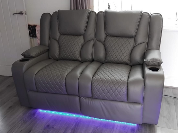 Orlando 2 Seater Electric Recliner Sofa Grey Aire Leather