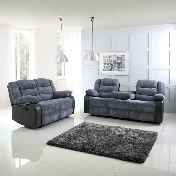Roma Jumbo Cord with Leather Sofa 3+2 Seater Fabric Recliner