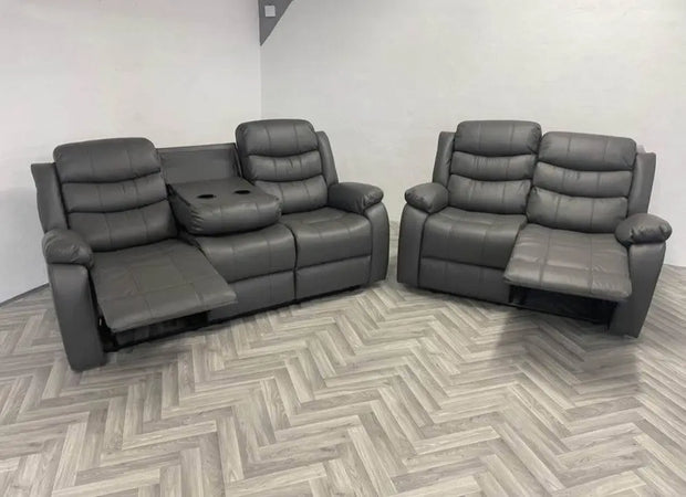 Sorrento 3+2 Grey Leather Recliner Sofa Set