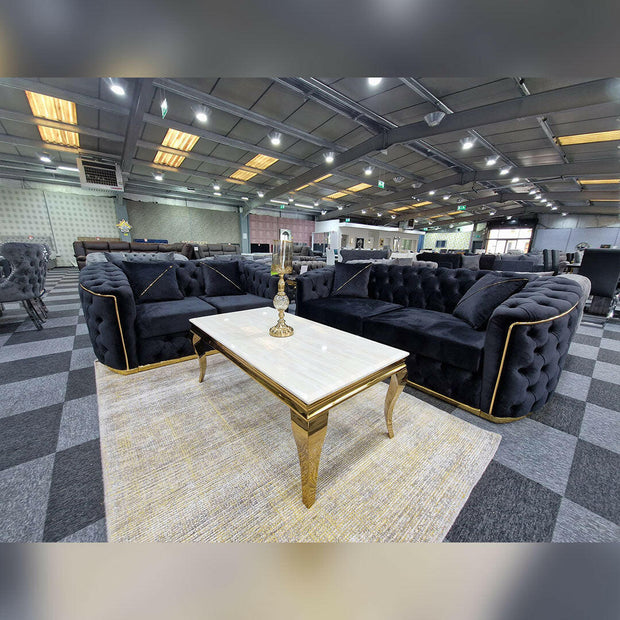 Toronto Chesterfield Sofa 3+2 Black & Gold - Envogue Furniture