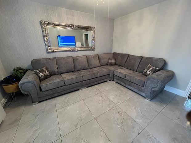 7 Seater Verona Full Back Corner Sofa Grey, Black, Mink 
