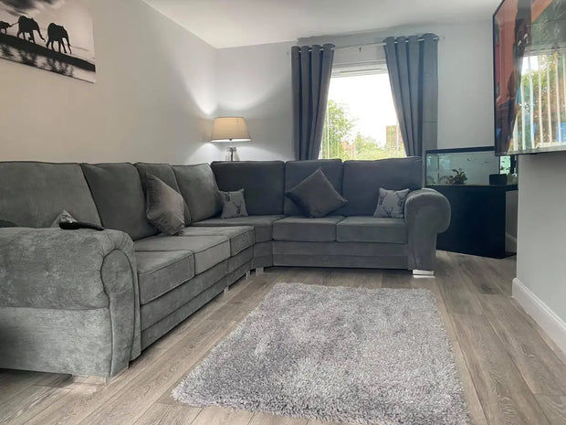 Verona 6 Seater Full Back Corner Sofa – Double Corner Couch for Living Room in Soft Fabric - Oak Sofa Land