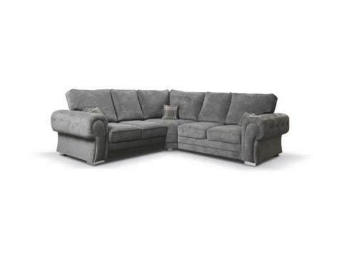 Verona 5 Seater Corner Sofa – Full Back Cushions, Soft Fabric, Chrome Feet - Oak Sofa Land