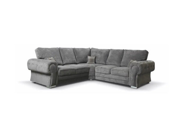 Verona 5 Seater Corner Sofa – Full Back Cushions, Soft Fabric, Chrome Feet - Oak Sofa Land