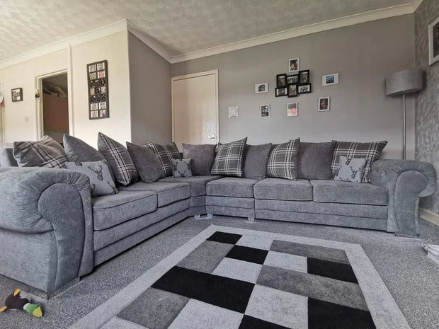 6 Seater Verona Scatter Back Corner Sofa Grey, Black, Mink 