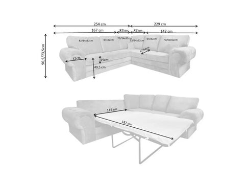 Verona Corner Sofa Bed – 5 Seater Scatter Back Sleeper in Grey - Oak Sofa Land