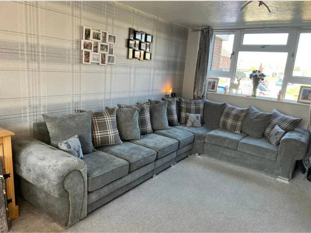 7-Seater Verona Corner Sofa – Grey Scatter Back | Oak Sofa Land